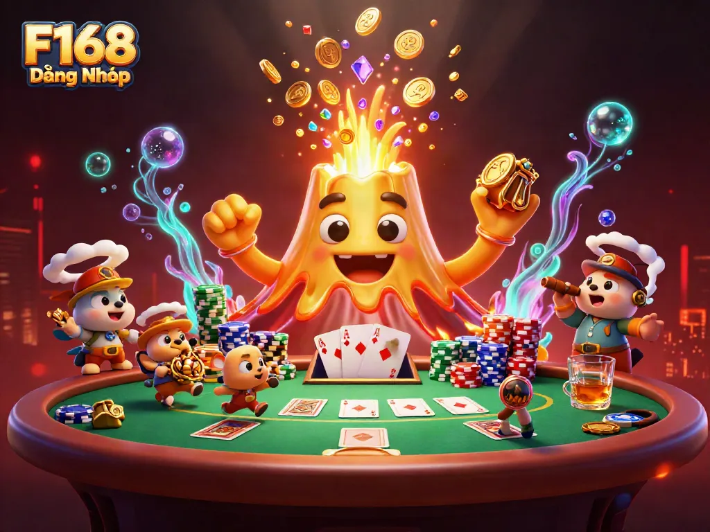 Engage in thrilling gameplay with F168 Đăng Nhập at a vibrant casino volcano scene.